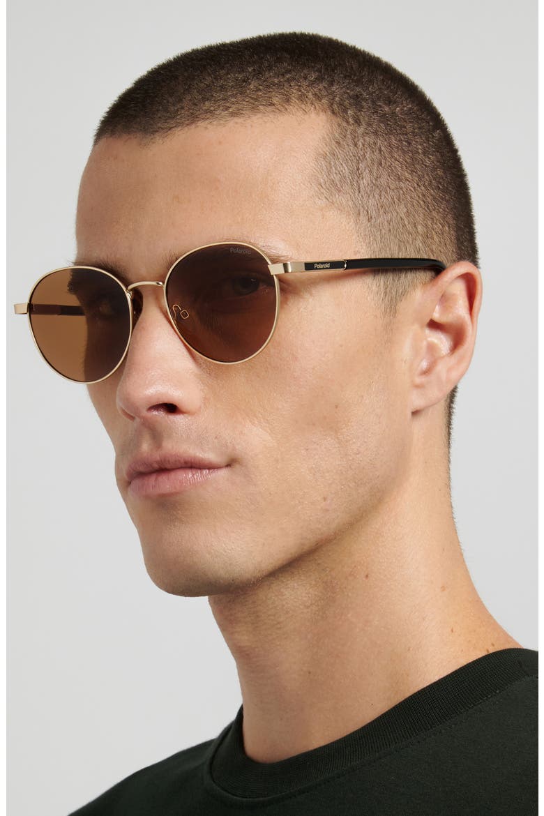 53mm Polarized Round Sunglasses, Alternate, color, MATTE GOLD/ BRONZE