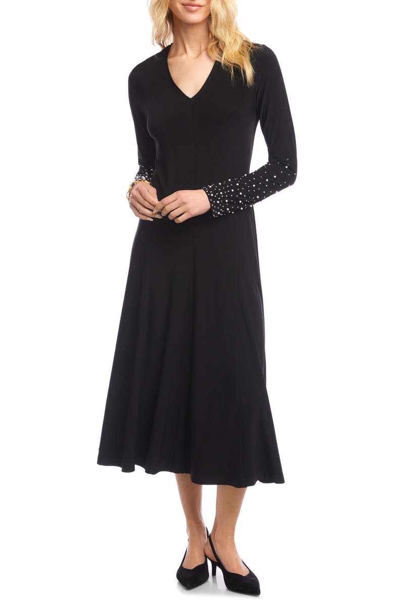Karen Kane Kate Embellished Long Sleeve Midi Dress, Main, color, Black