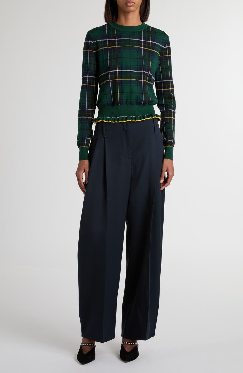 McQueen Check Peplum Wool Sweater, Alternate, color, Green/ Blue/ Yellow