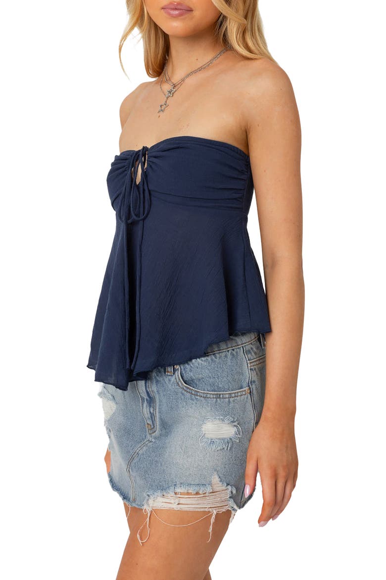 Tadria Strapless Cotton Babydoll Top, Alternate, color, NAVY