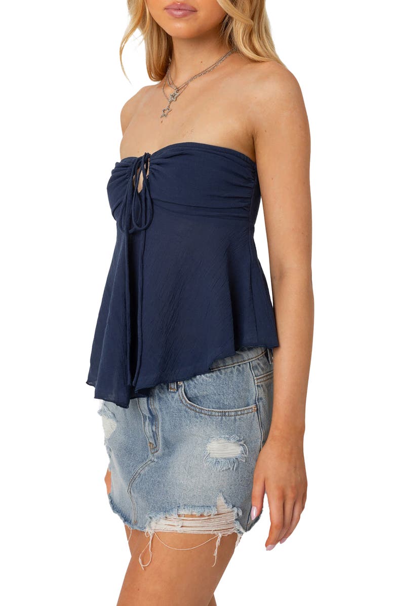 EDIKTED Tadria Strapless Cotton Babydoll Top, Alternate, color, Navy