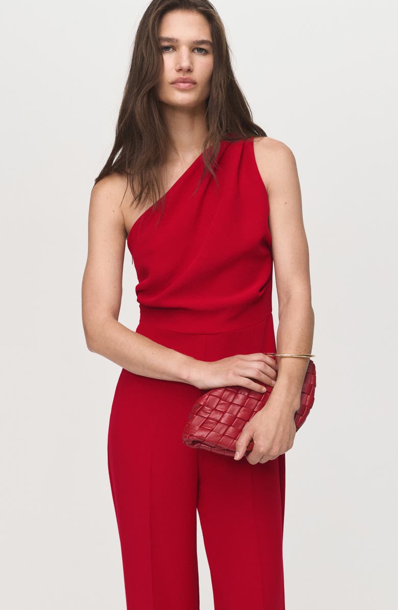 MANGO One-Shoulder Jumpsuit, Alternate, color, Maroon
