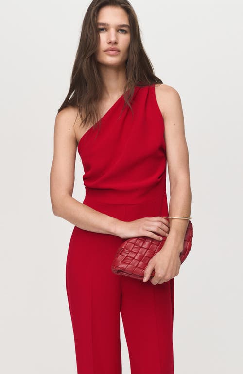 Mango One-shoulder Jumpsuit In Burgundy