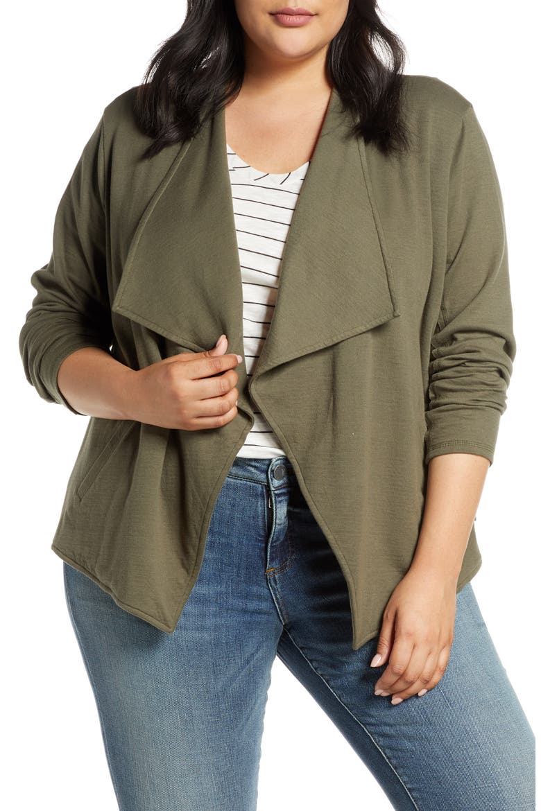 Drape Collar Knit Blazer, Main, color, GREEN BEETLE