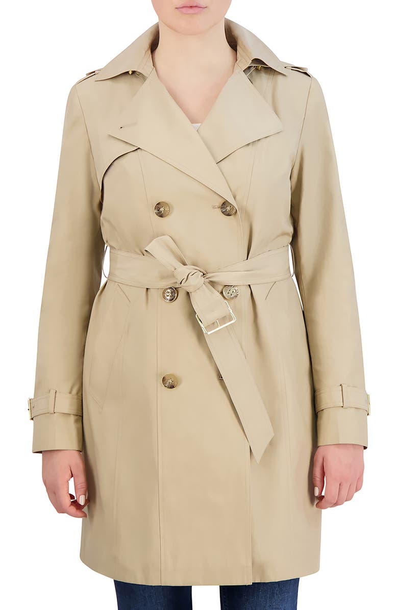 Cole Haan Signature Cole Haan Hooded Double-Breasted Trench Coat, Main, color, Khaki