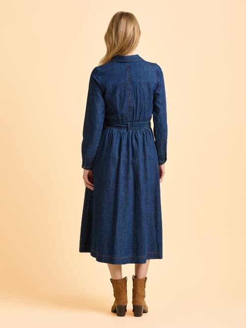 Brakeburn Fern Long Sleeve V-neck Shirt Midi Dress In Blue
