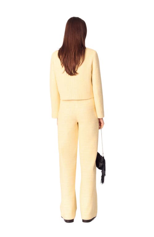 Maje Metallic Tweed Straight Leg Trousers In Yellow