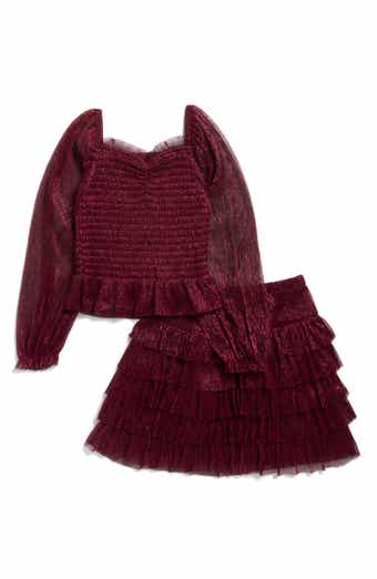 Kids' Metallic Plissé Smocked Top & Skirt Set