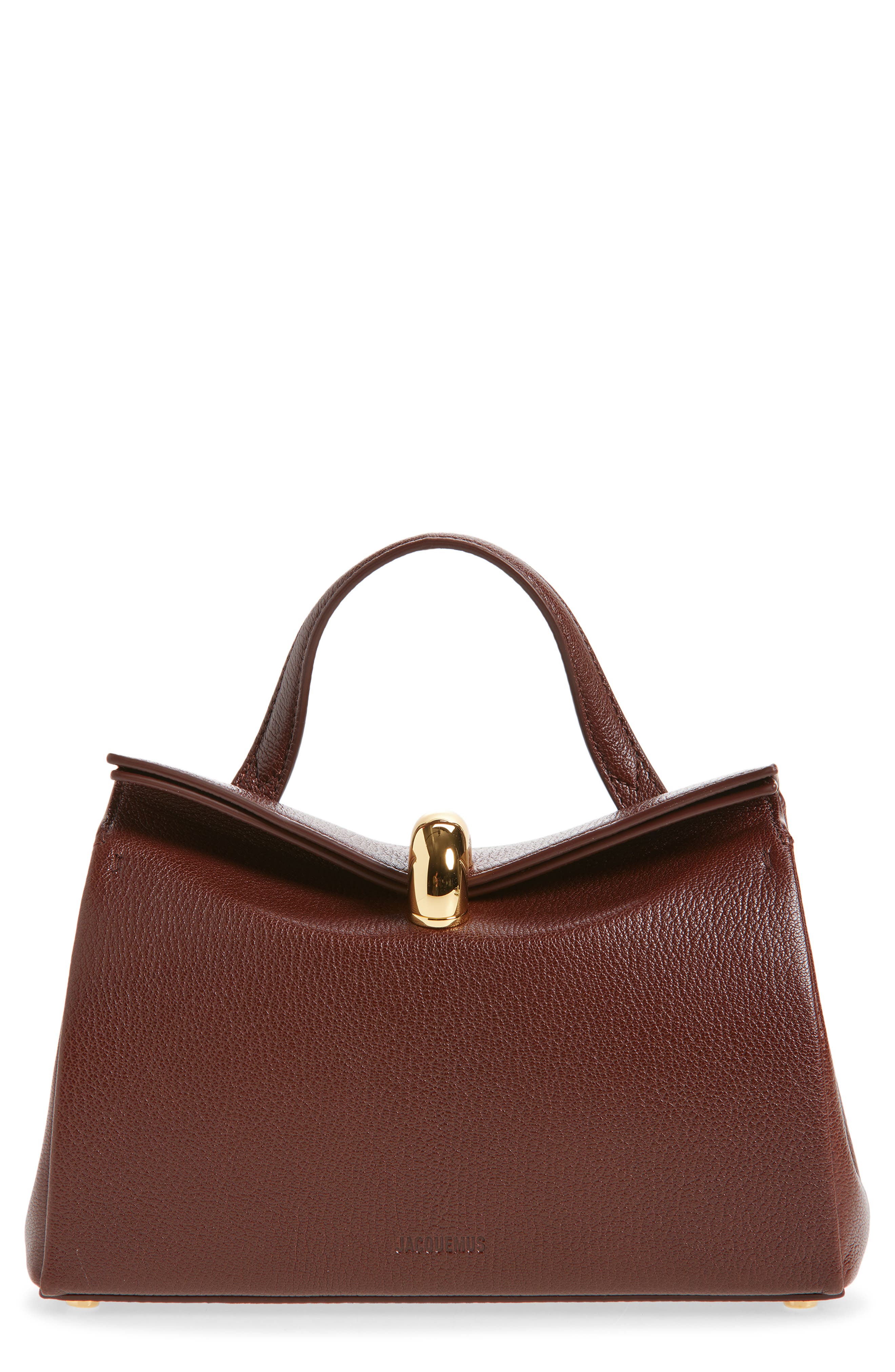 Jacquemus Le Petit Valerie Leather Top Handle Bag, Main, color, Brown 850