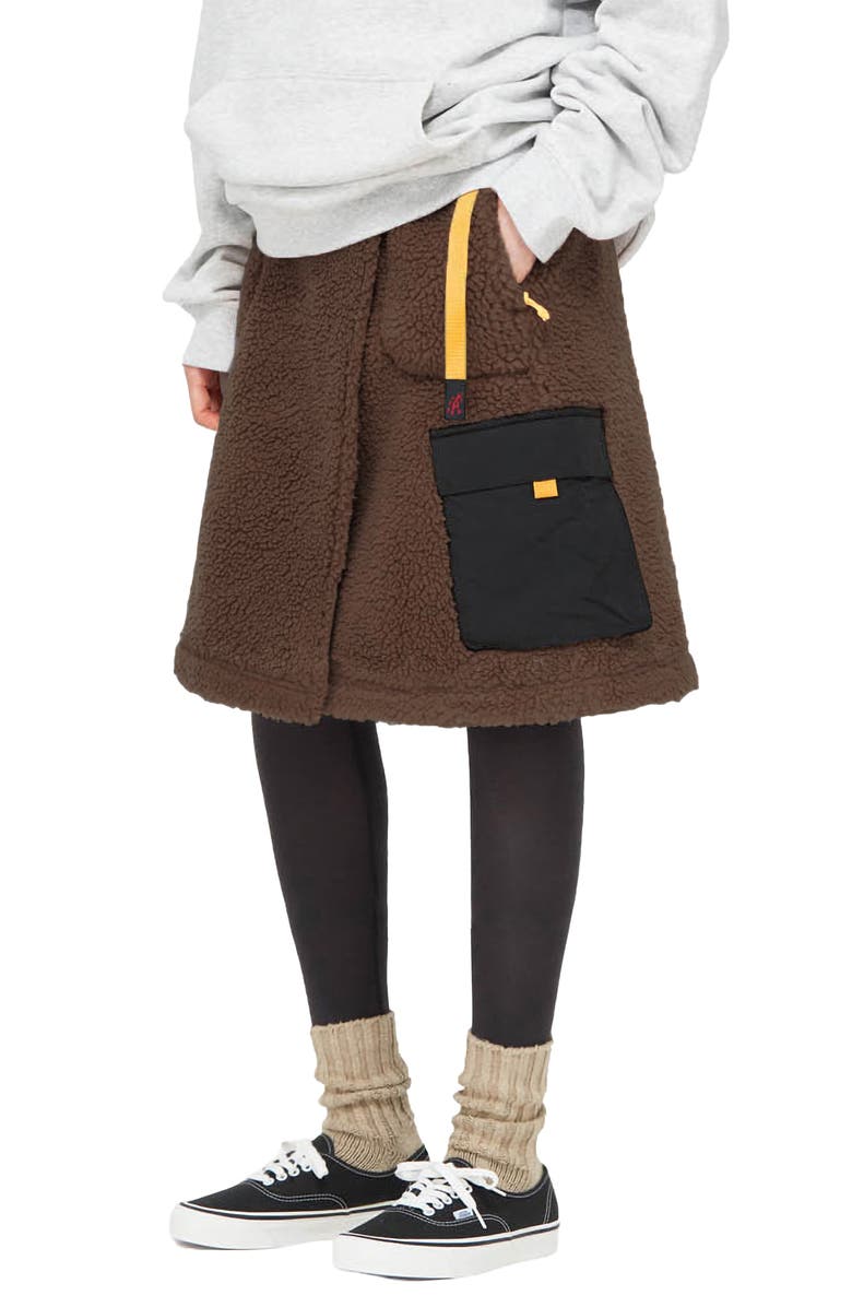 Gramicci Benette Faux Shearling Skirt, Alternate, color, Black X Brown