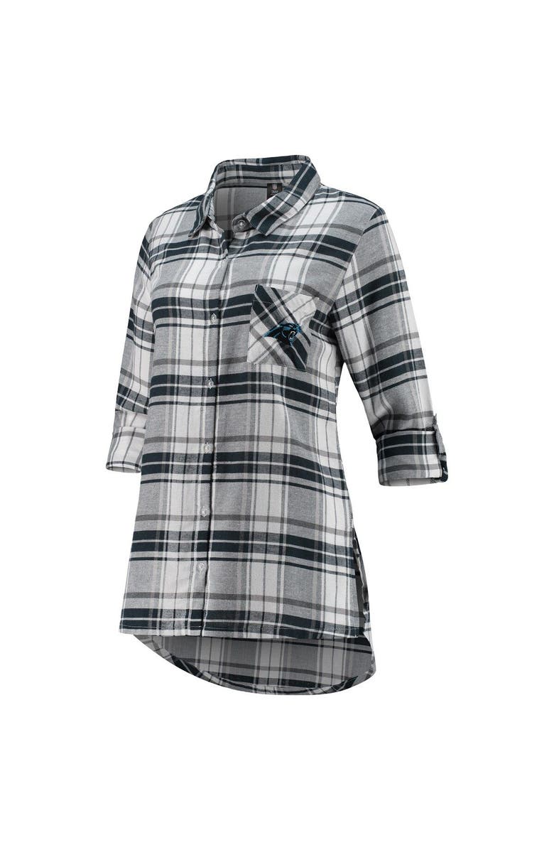 CONCEPTS SPORT Women's Concepts Sport Charcoal/Gray Carolina Panthers Accolade Flannel Long Sleeve Button-Up Nightshirt, Alternate, color, Charcoal