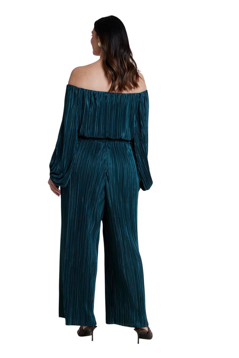 Off The Shoulder Plisse Jumpsuit, Alternate, color, DARK TEAL