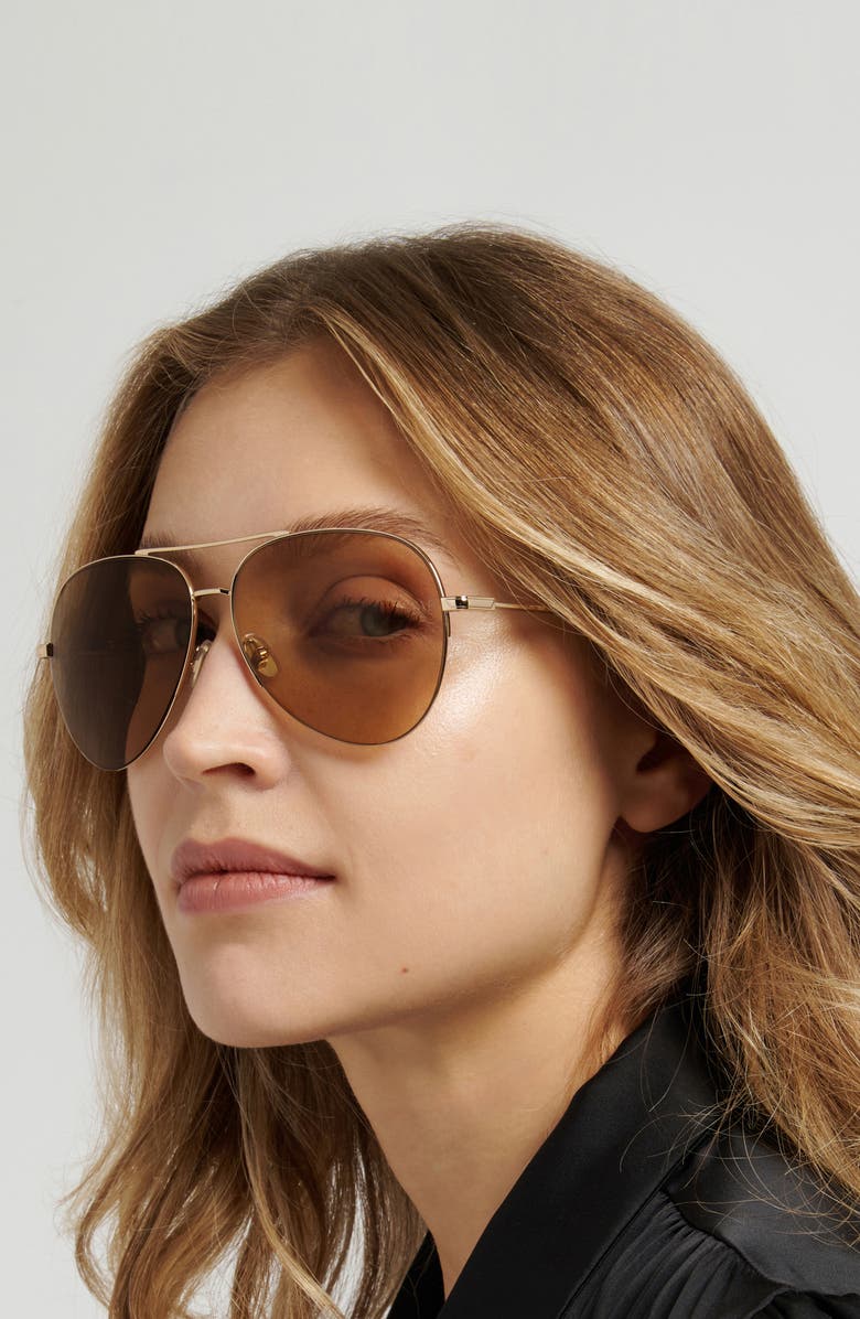 Victoria Beckham Pilot 62mm Aviator Sunglasses, Alternate, color, Gold Blue/ Brown