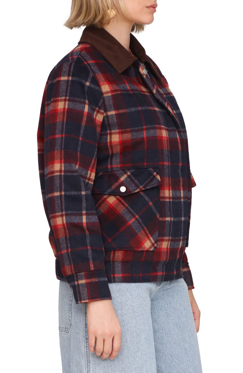 Avec Les Filles Plaid Oversize Bomber Jacket, Alternate, color, Navy-Red Plaid