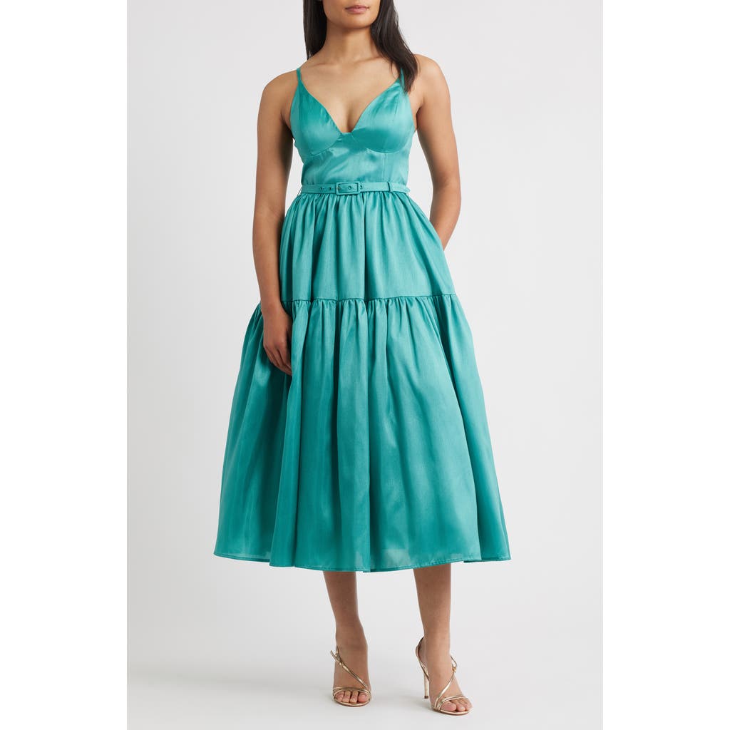 Hutch Belted Bustier Tiered Dress in Teal  product