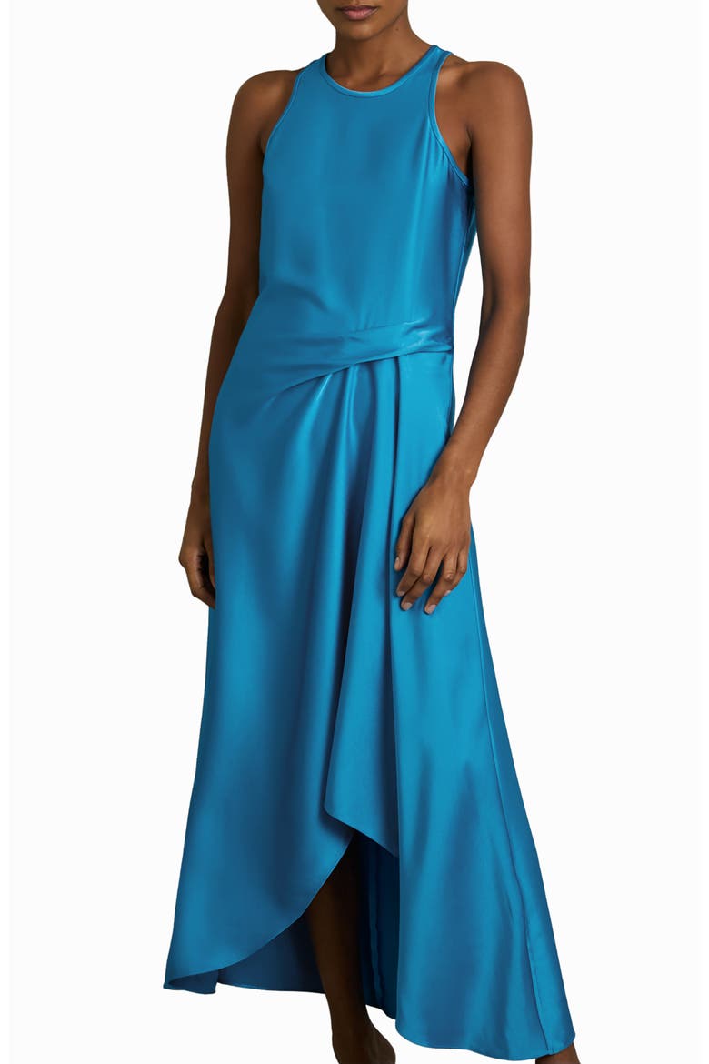 Micah Sleeveless Satin High-Low Maxi Dress, Alternate, color, BLUE