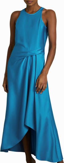 Micah Sleeveless Satin High-Low Maxi Dress