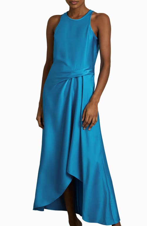 Reiss Womens Blue Micah Drape-tuck Satin Midi Dress In Blue