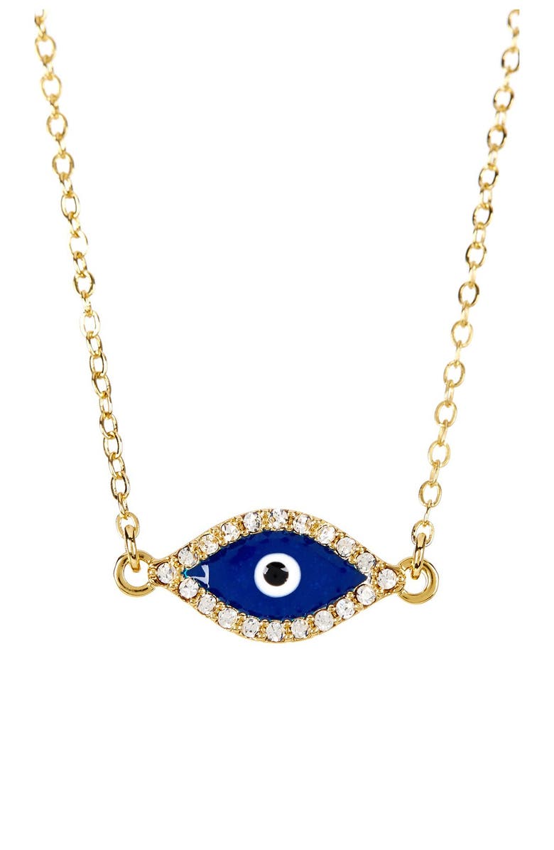 Sterling Forever 14K Yellow Gold Plated Pave CZ Evil Eye Pendant Necklace, Main, color, Gold