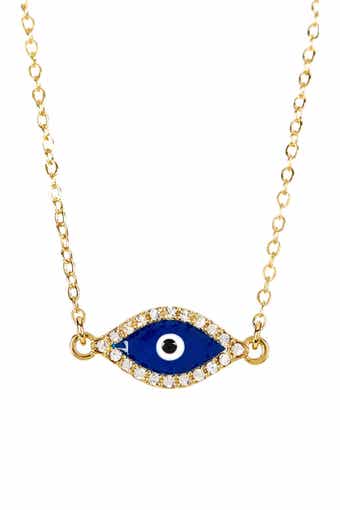 14K Yellow Gold Plated Pave CZ Evil Eye Pendant Necklace