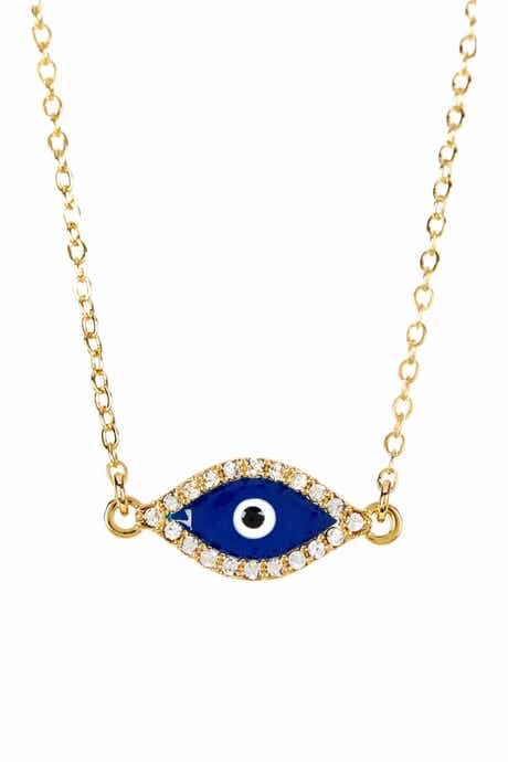 Sterling Forever 14K Yellow Gold Plated Pave CZ Evil Eye Pendant Necklace