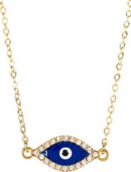 Sterling Forever 14K Yellow Gold Plated Pave CZ Evil Eye Pendant Necklace