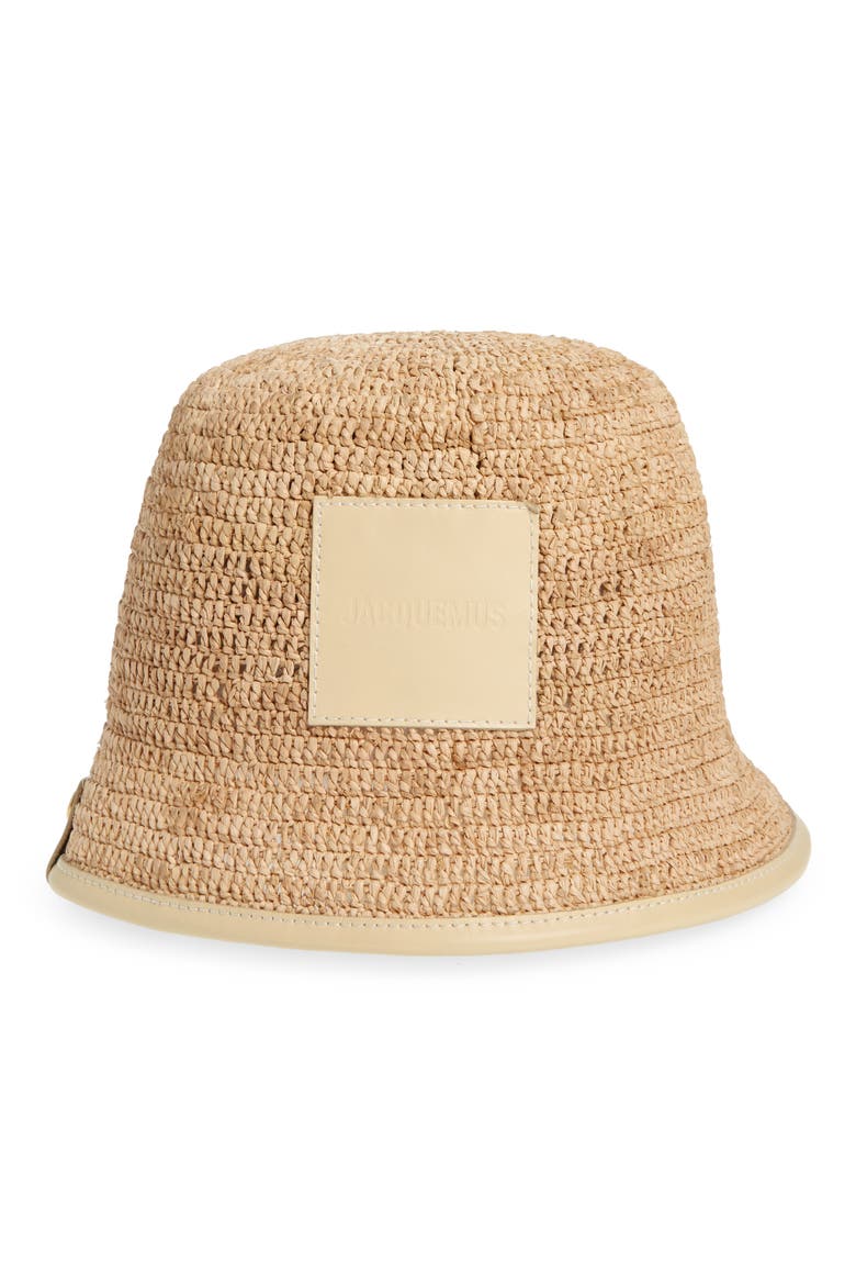 Le Bob Soli Leather & Raffia Bucket Hat, Main, color, IVORY 120