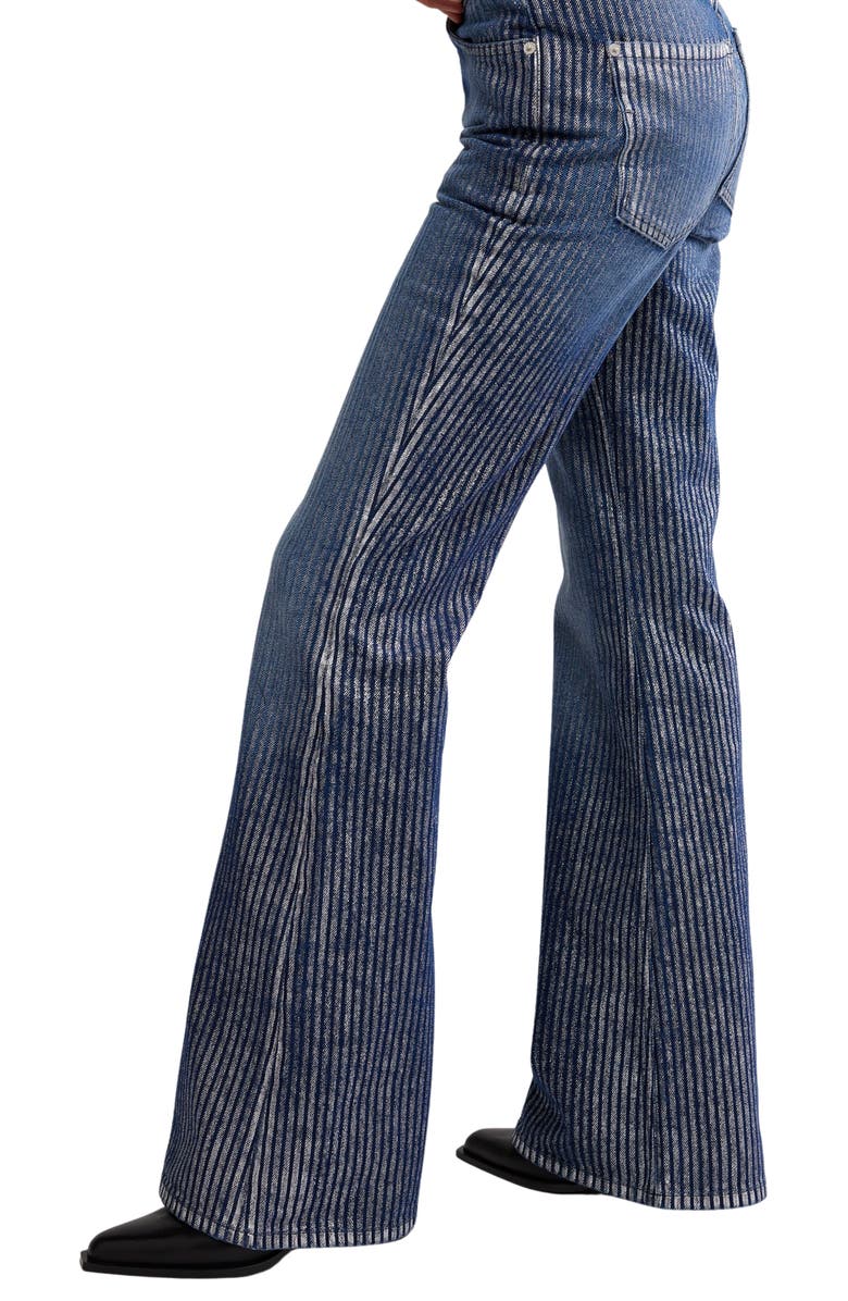 Free People West Coast Metallic High Waist Flare Jeans, Alternate, color, Country Blue