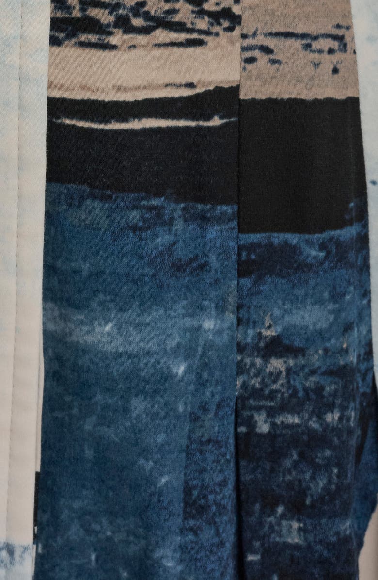 Donna Karan New York Print Pleated Long Sleeve Midi Dress, Alternate, color, Wshd Indigo/ Cream
