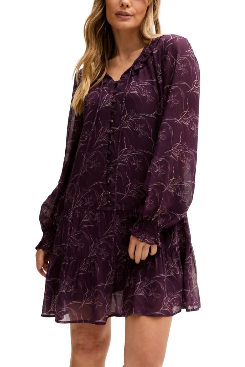 Henrietta Floral Print Button Down Mini Dress, Alternate, color, Purple