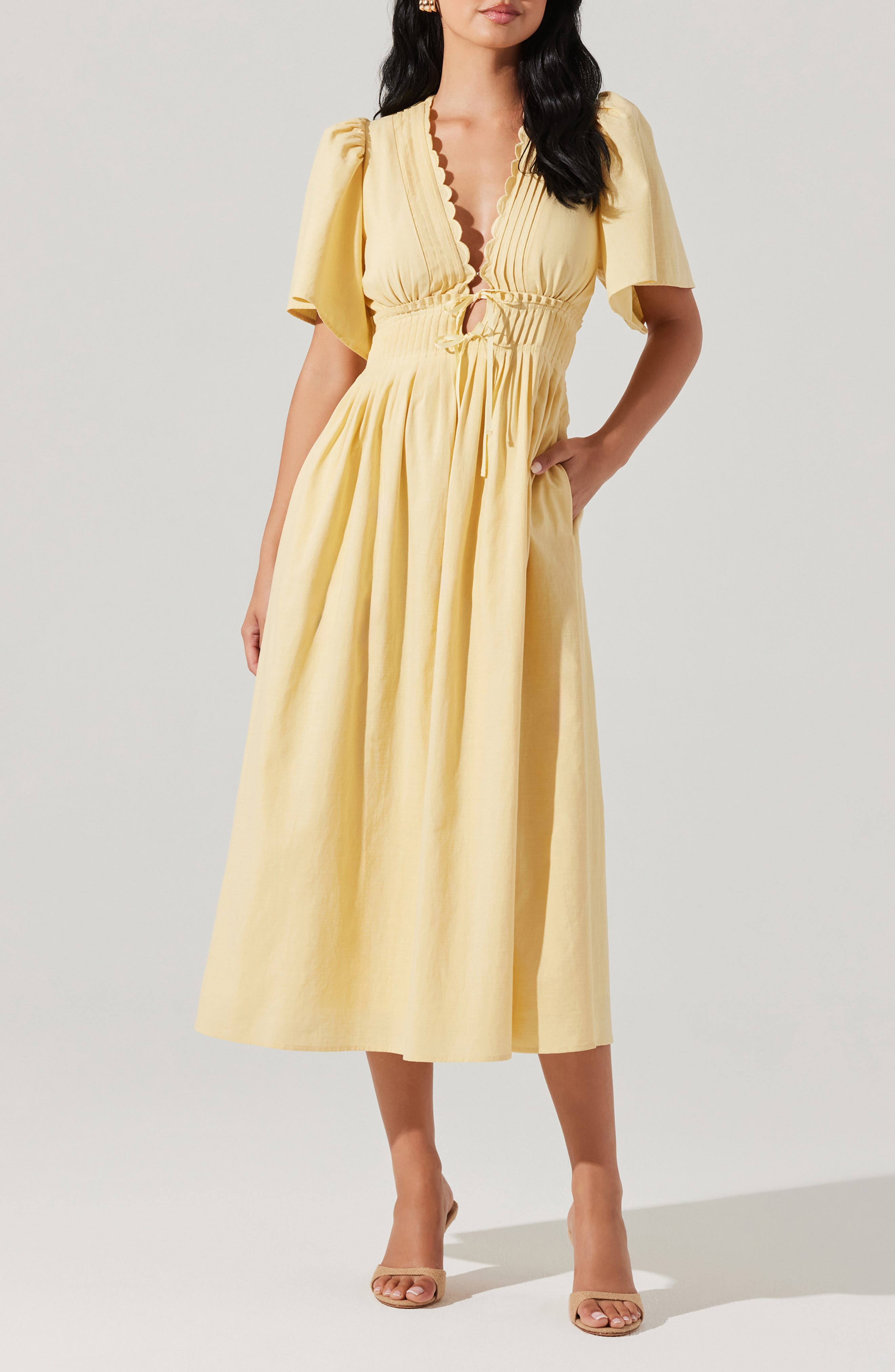 hadleigh scallop detail cotton blend midi dress Hadleigh Scallop Detail Cotton Blend Midi Dress (Women)