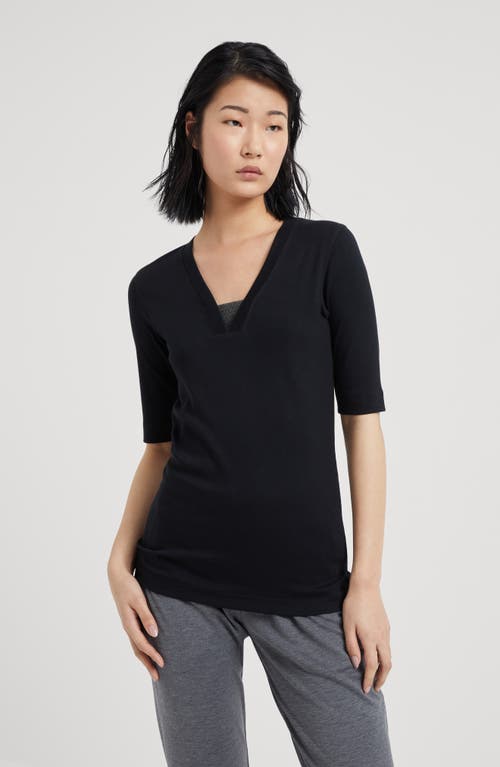 Brunello Cucinelli Women Cotton V-necked Top In Black