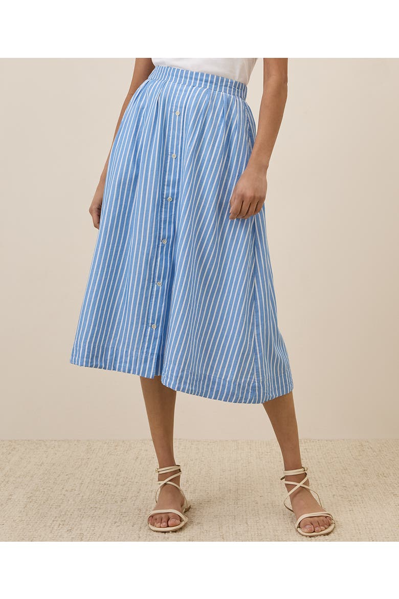 Organic Cotton Sunset Lightweight Cotton Button Skirt, Alternate, color, Blue Bondi Stripe