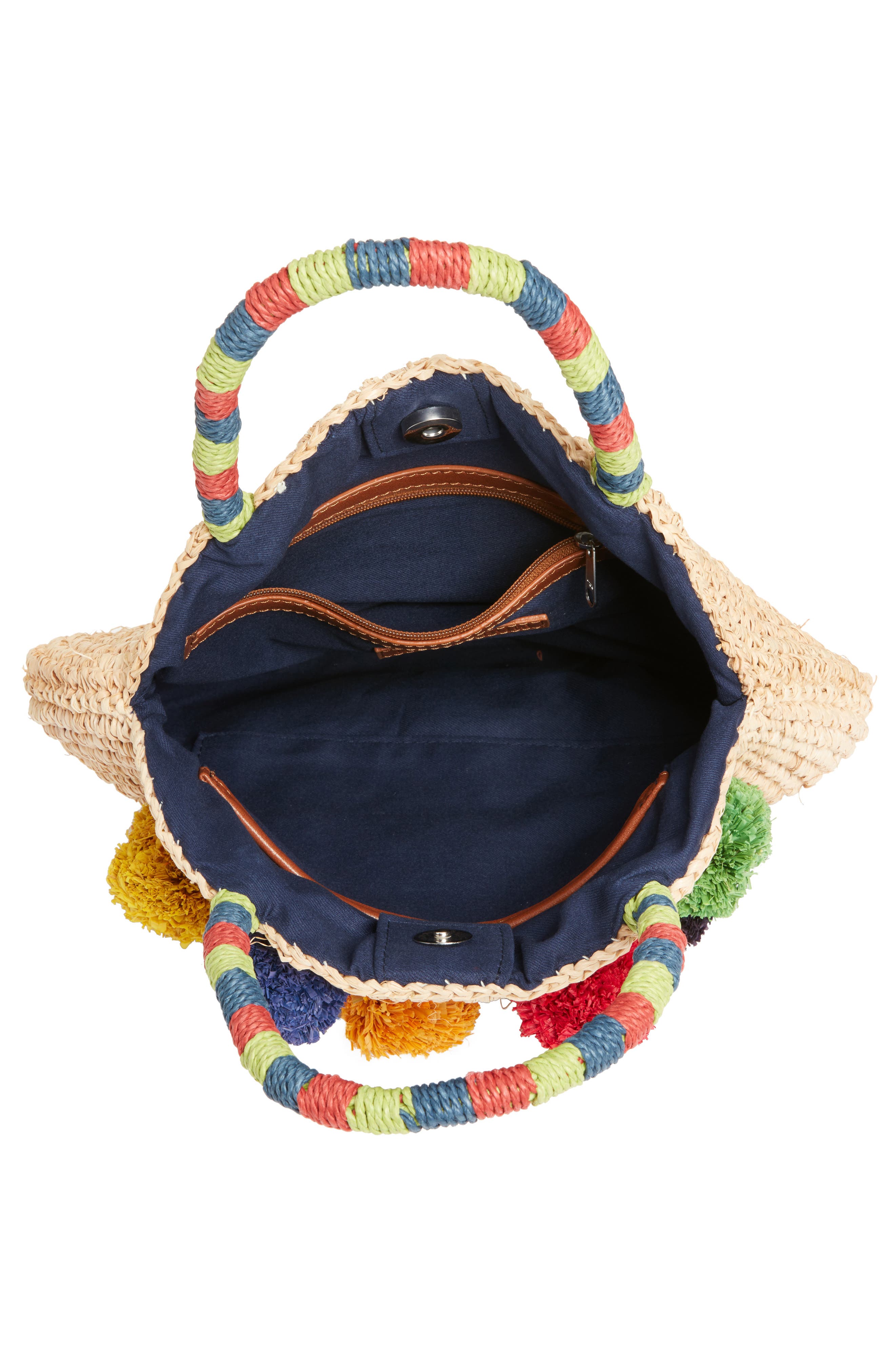 Nordstrom Multi Pom Circular Raffia Tote, Alternate, color, 