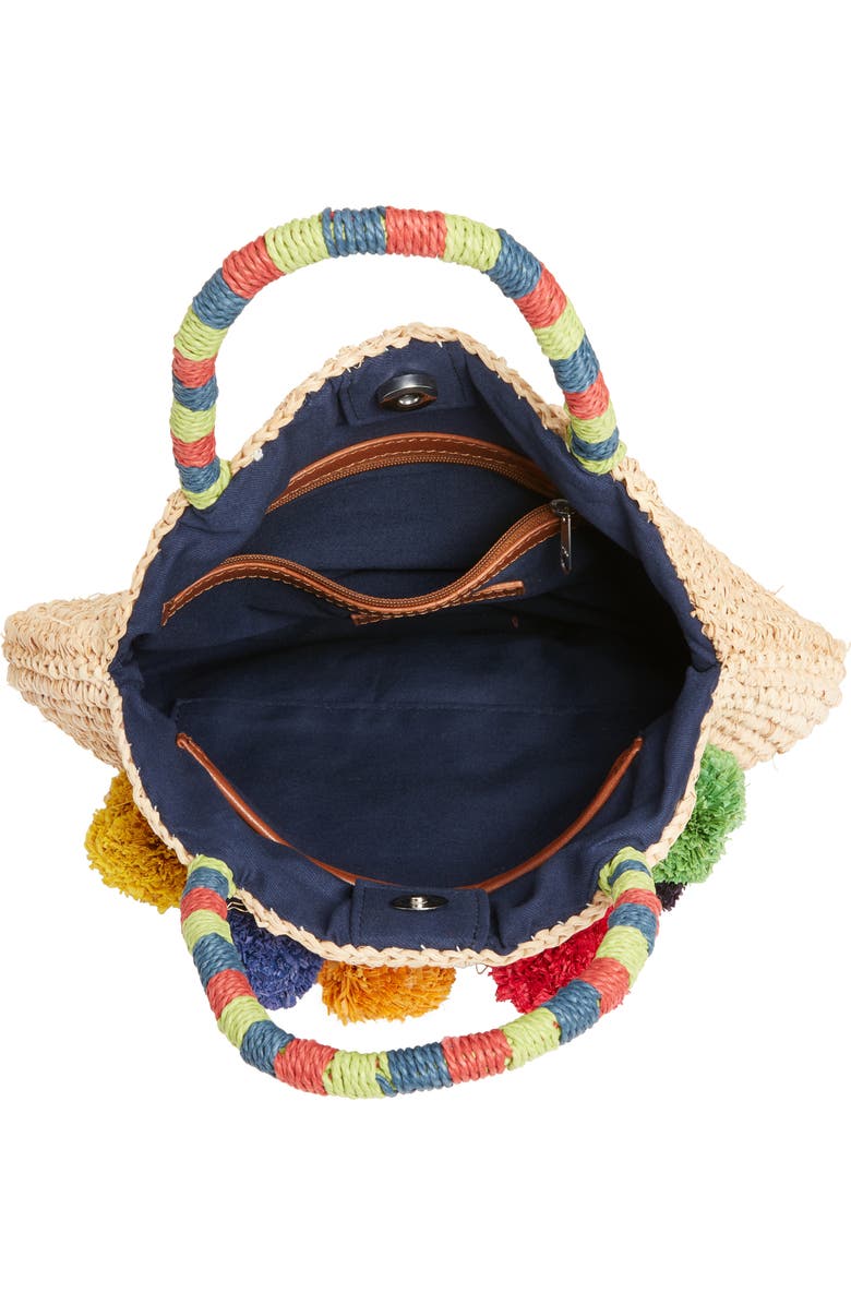 Nordstrom Multi Pom Circular Raffia Tote, Alternate, color,