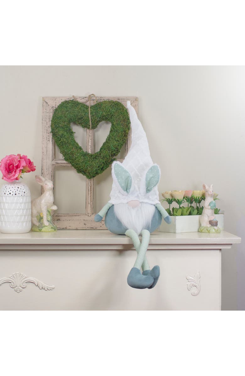 Northlight Sitting Easter Gnome with Polka Dot Bunny Ears and Dangling Legs - 33" - Teal Green, Alternate, color, Green