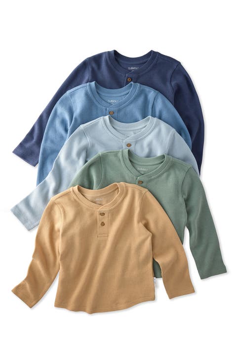Kids' Payton Assorted 5-Pack Long Sleeve Organic Cotton Waffle Henley T-Shirts (Toddler)