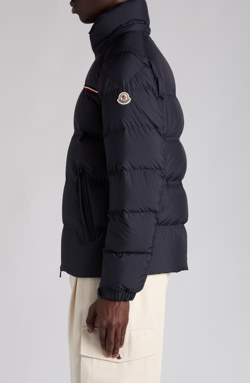 Moncler Puffer Jacket With High Collar And Quilted Design In Blue