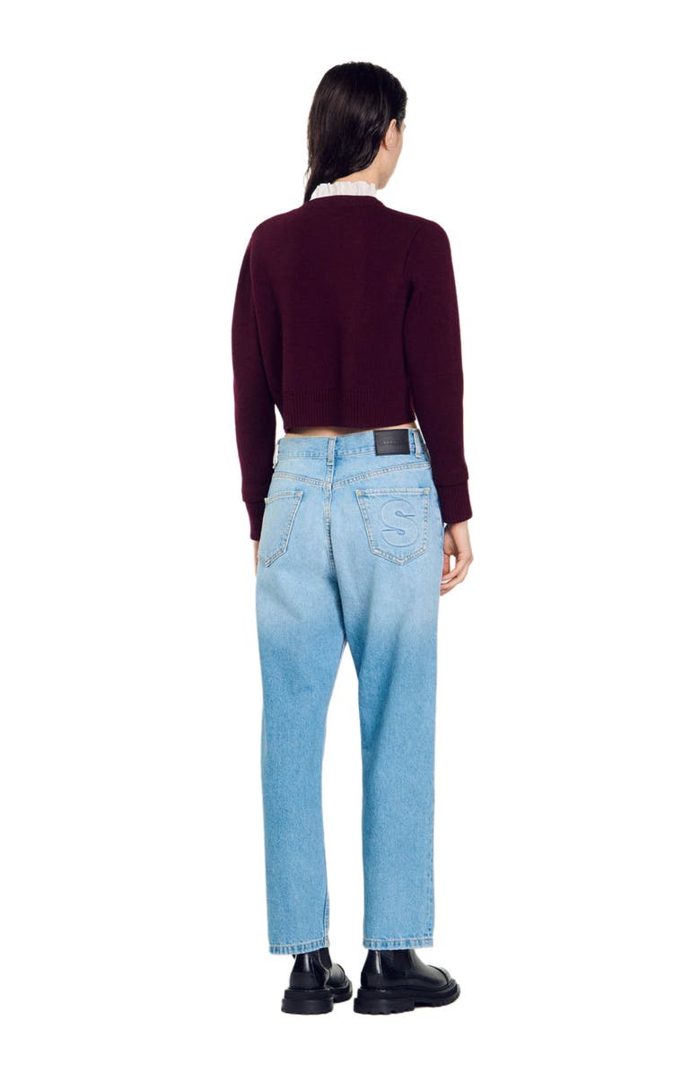 SANDRO Knit cardigan with ruffled collar, Alternate, color, 