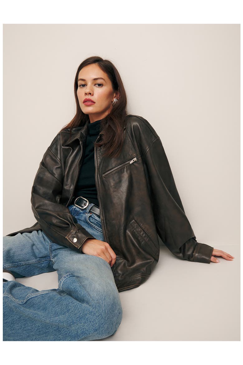 Veda Marco Oversize Leather Bomber Jacket, Alternate, color, PITSTOP