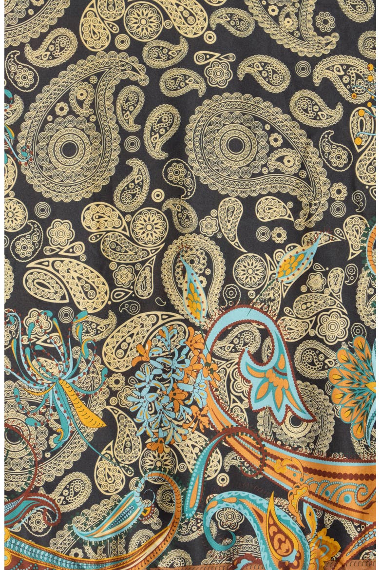 Paisley Wrap Scarf with Faux Fur Trim, Alternate, color, BROWN