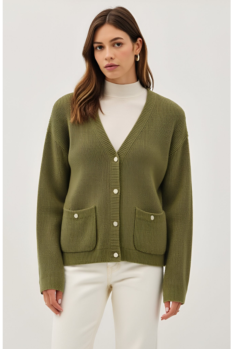 Ribbed Button Down Cardigan, Main, color, Olive Green