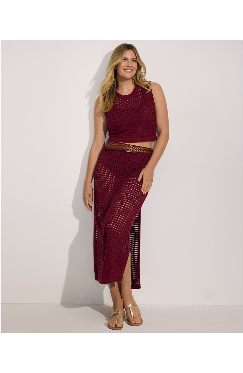 Lands' End Cotton Open Knit Maxi Swim Cover-up Skirt, Alternate, color, Burgundy Spritz
