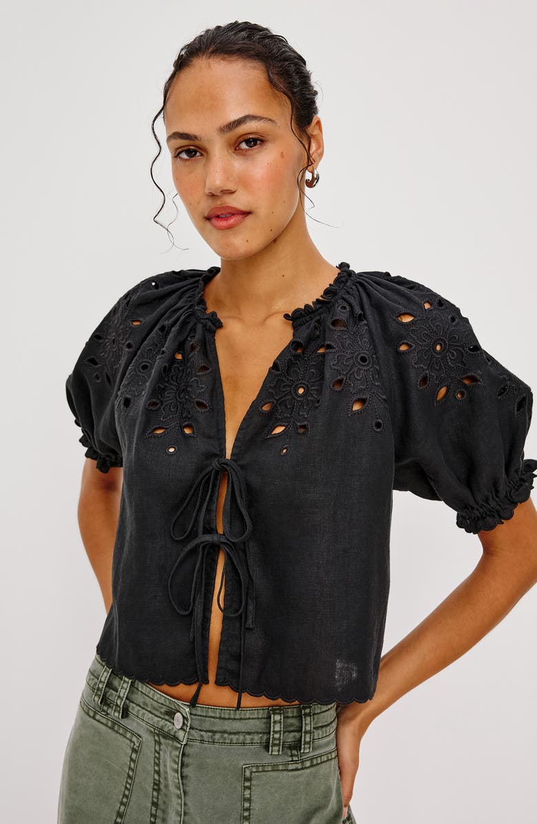 Rails Lizbeth Eyelet Linen Top, Alternate, color, Black