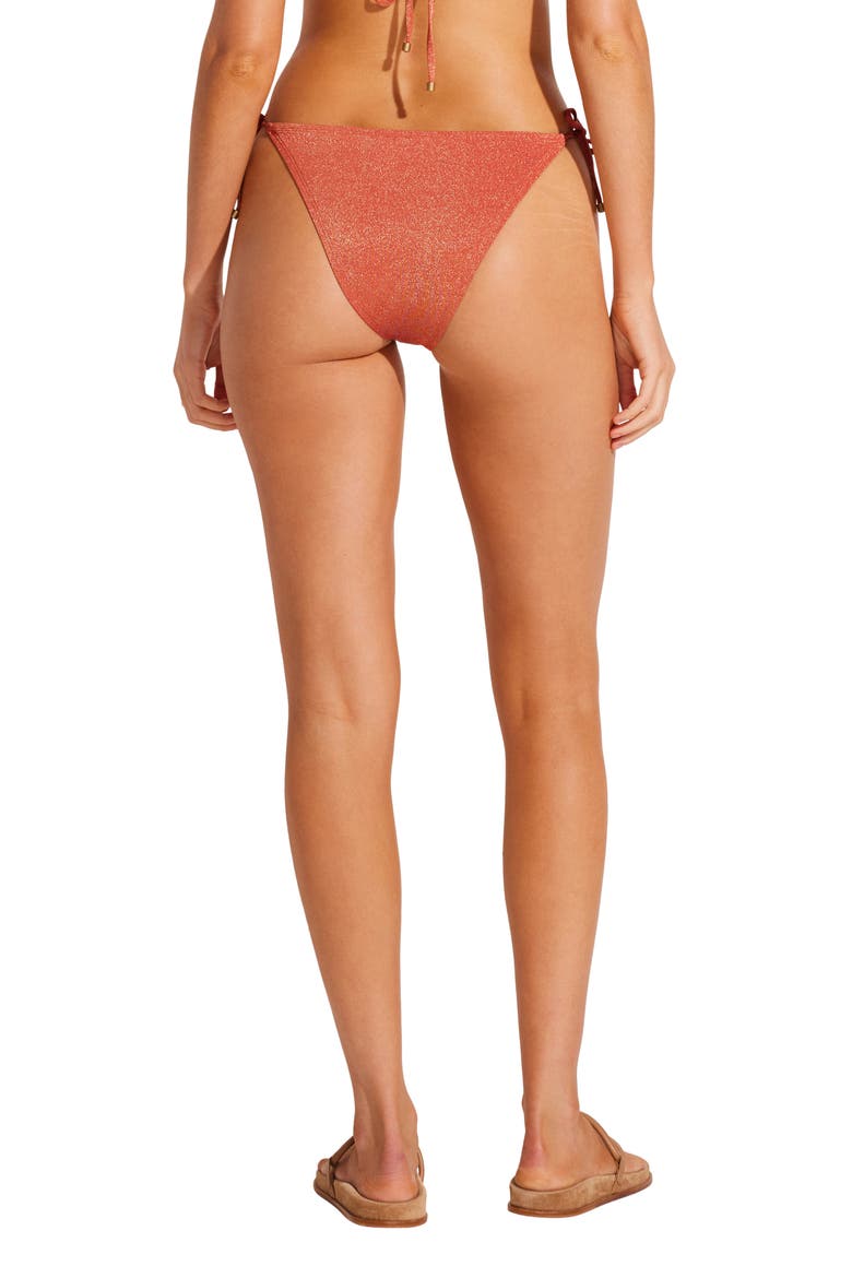 Elle Metallic Side Tie Bikini Bottoms, Alternate, color, TERRACOTTA METALLIC