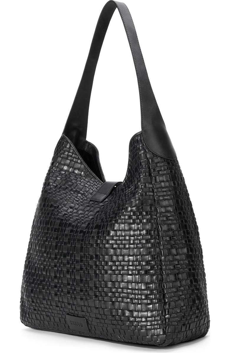 STAUD Maya Leather Shoulder Bag, Alternate, color, Black Woven