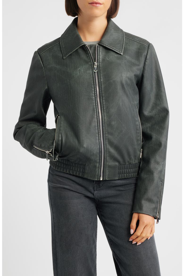 Distressed Faux Leather Jacket, Main, color, GREY