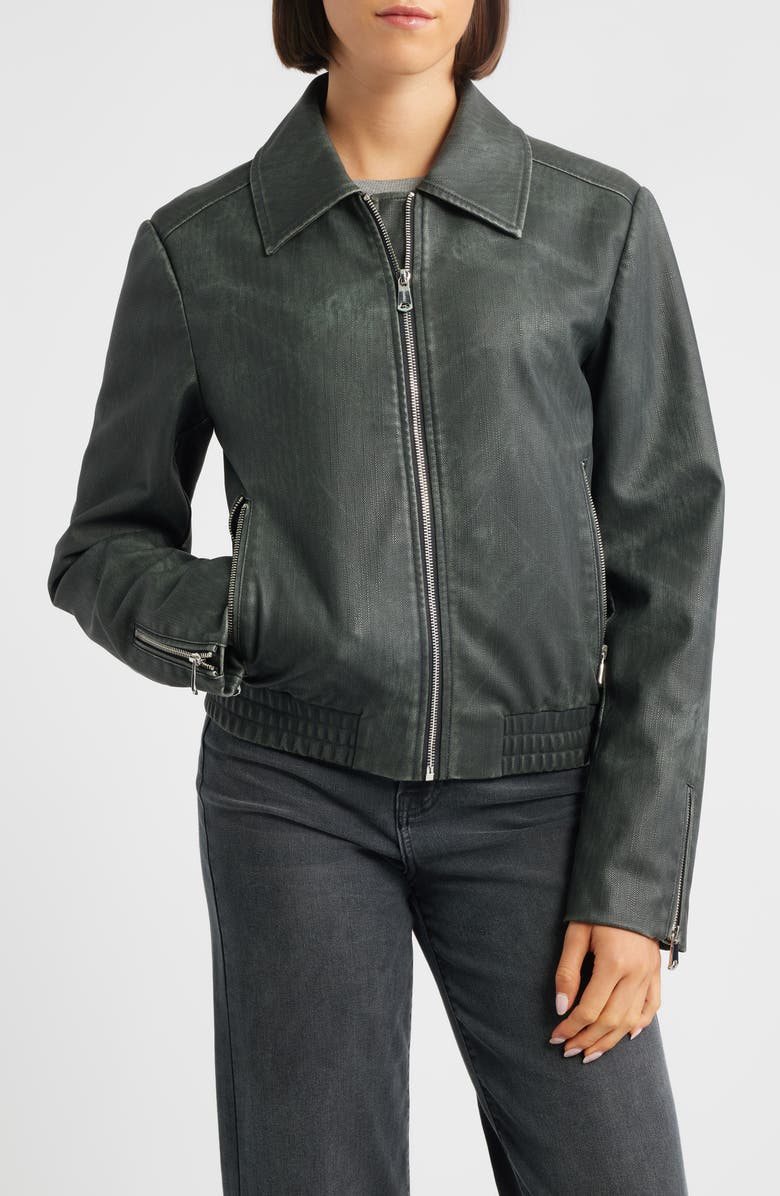 Bernardo Distressed Faux Leather Jacket, Main, color, Grey