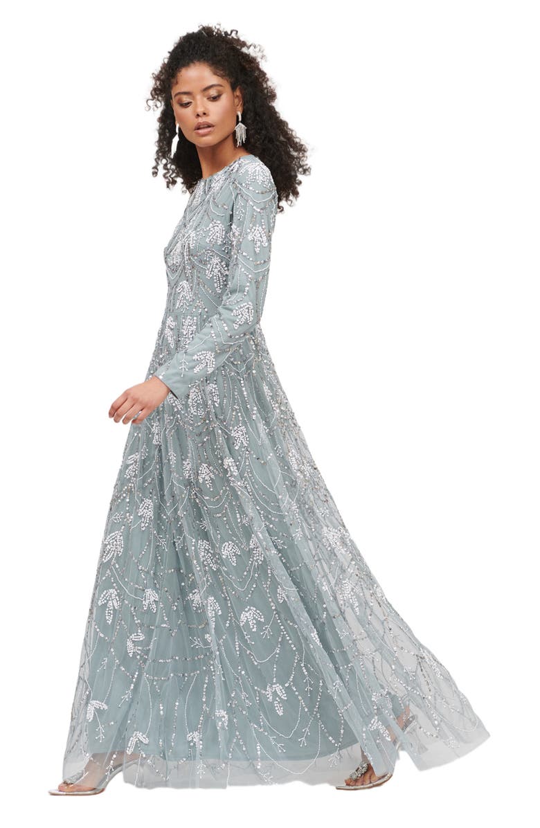 MARYISA Occasion Modest Embellished Sequin Beaded Floral Evening Maxi Dress, Alternate, color,