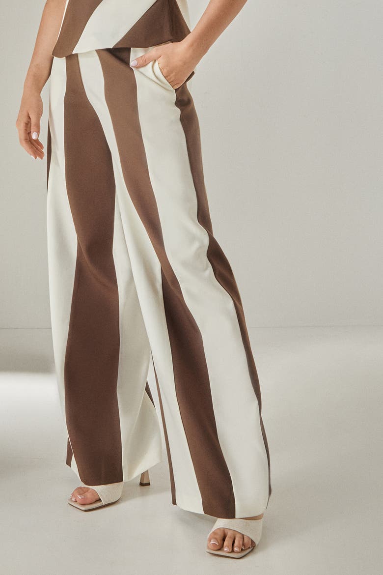 Stripe Tailored Wide Leg Pants, Main, color, Chocolate